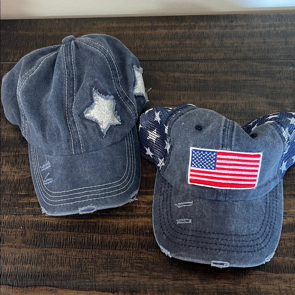 Distressed Denim American Flag Caps